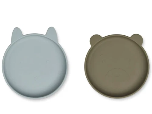 Liewood blue fog khaki mix tallerken Olivia silikone (2-pack)